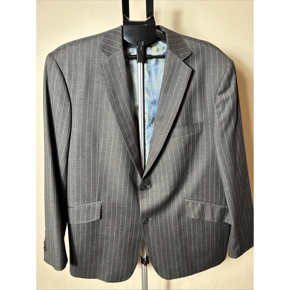 Dormeuil Gray Striped Blazer‎ Suit Jacket Blue Gold Paisley Lining